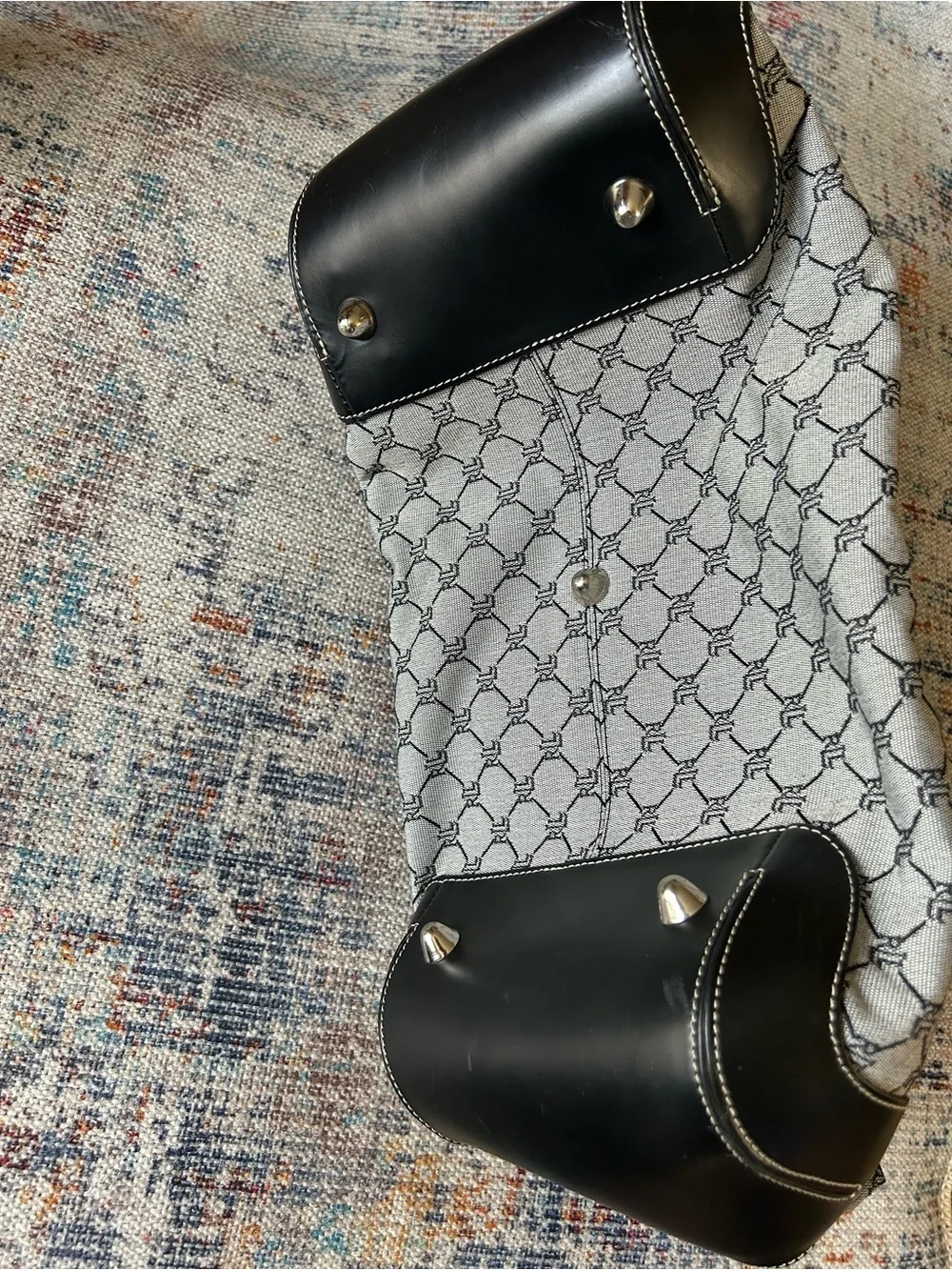 Ralph Lauren Black and Cream Monogram Shoulder Tote